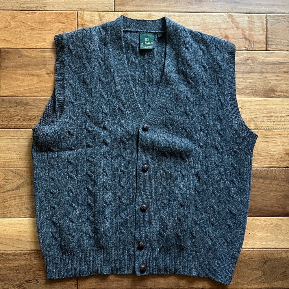 Vtg Nordstrom Wool Cable Knit Cardigan Vest